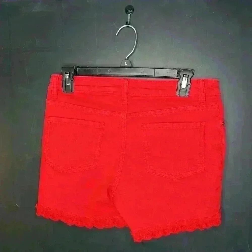 Cat & Jack Girls Size 14/16 Red Shorts Denim Eyelet Lace Trim Super Stretch - Picture 2 of 5